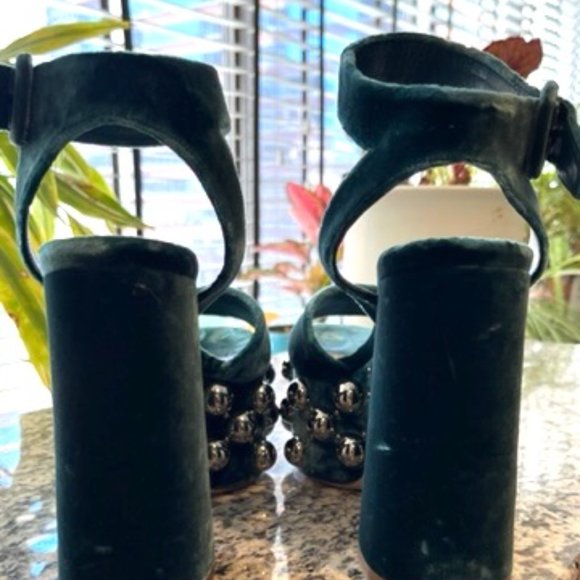 $995 MIU MIU PRADA JEWEL TONE STUDDED PLATFORM MARY JANE HEELS 38 8 - Picture 7 of 12